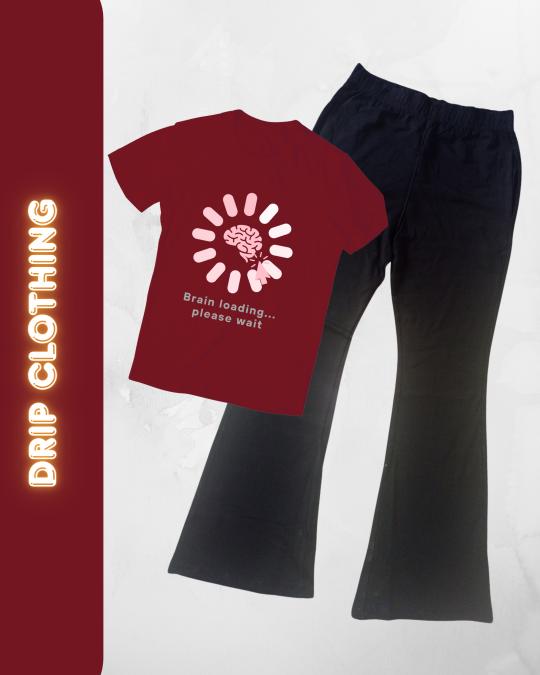 "Brain Loading" Tee & Flared Pants Set – DRIP CLOTHING