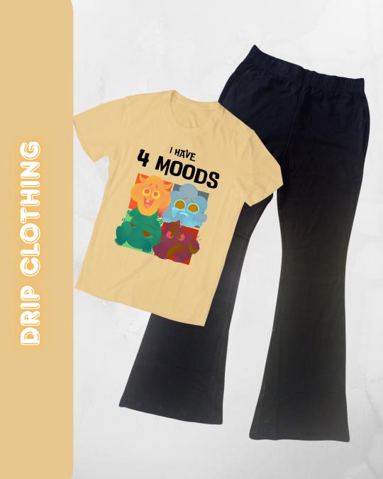 Drip Clothing – “I Have 4 Moods” Tee & Black Flared Trousers Set