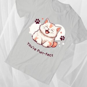 "You're Purr-fect" Cute Cat T-Shirt – Light Grey
